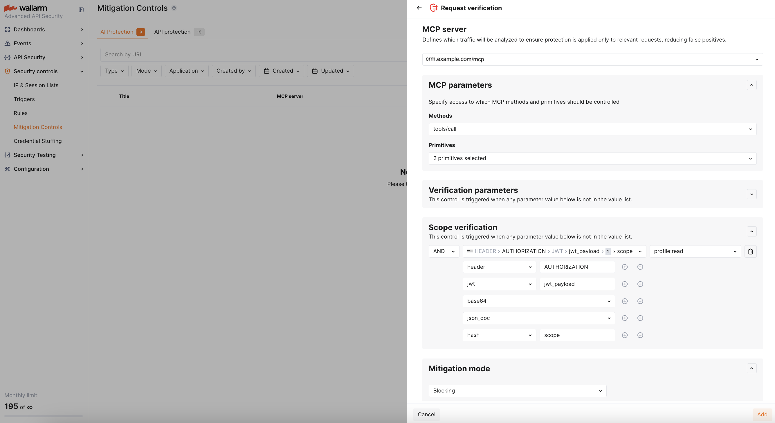 MCP mitigation control example: Enforce profile:read scope for CRM tools