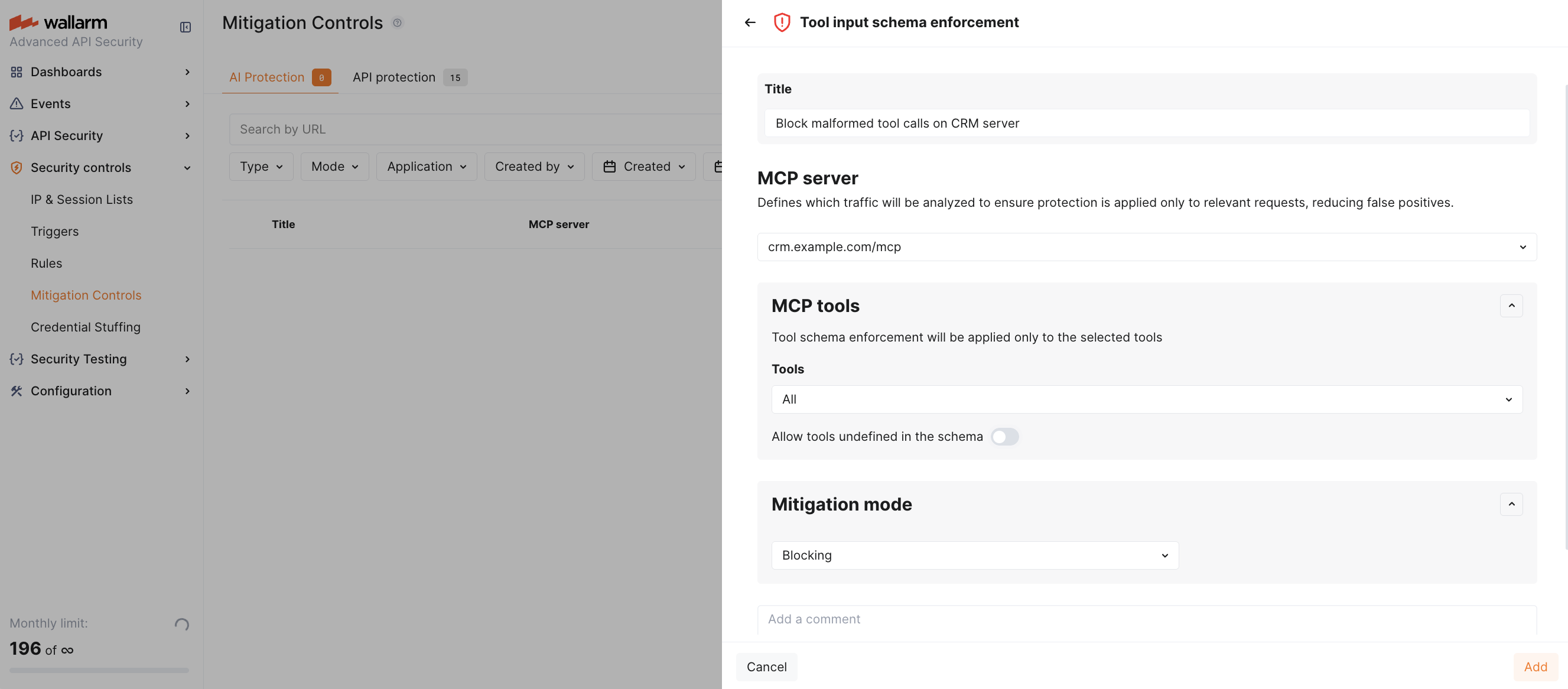 MCP mitigation control example: Block malformed tool calls on CRM server